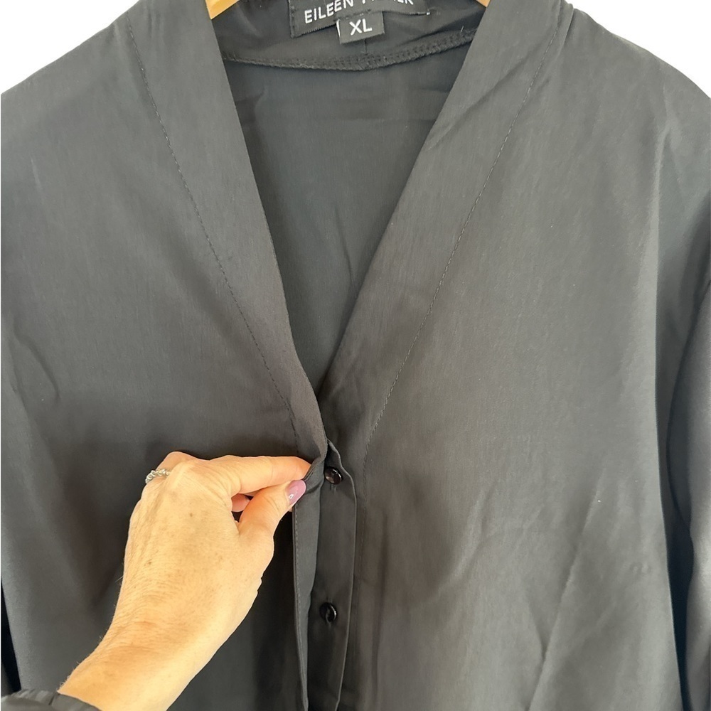 Eileen Fisher V-Neck Button-down Blouse in Black - Picture 4 of 7
